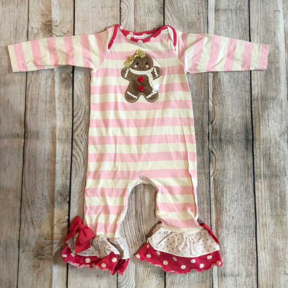 Adorable gingerbread pink RicRac Ruffles 18 months, worn once romper.
